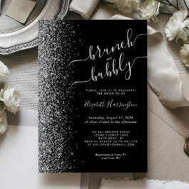 Brunch & Bubbly Zwart Zilver Glitter Bruiloftsborr Kaart