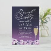 Brunch Bubely Deep Paars Floral Vrijgezellenfeest Kaart (Staand voorkant)