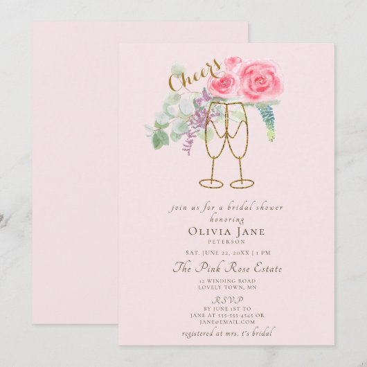 Brunch Bubely Dusty Pink Gold Roos Vrijgezellenfee Kaart (Voorkant / Achterkant)