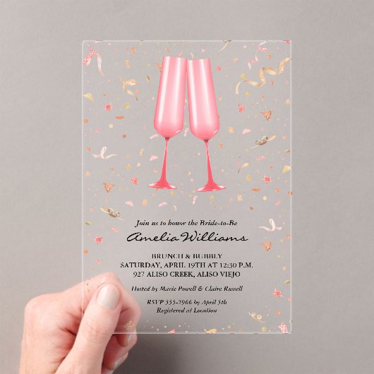 Brunch Champagne Bruiloftsborrel Acryl Uitnodigingen (Insitu (Draagbaar))