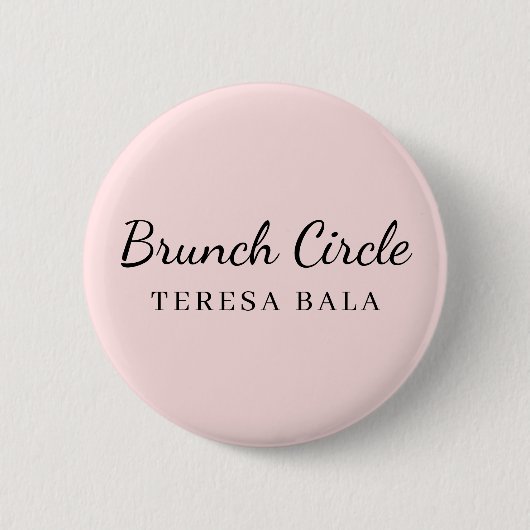 Brunch Club | Pink Handwritten Script Name Design Ronde Button 5,7 Cm (Voorkant)