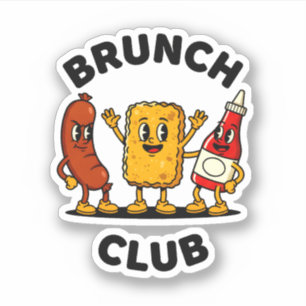 Brunch Club Retro Cartoon Voedsel Pret Design Sticker