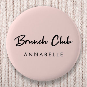 Brunch Club Roze naam Modern handgeschreven scri Ronde Button 5,7 Cm