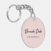 Brunch Club | Roze naam Modern handgeschreven scri Sleutelhanger (Voorkant Links)