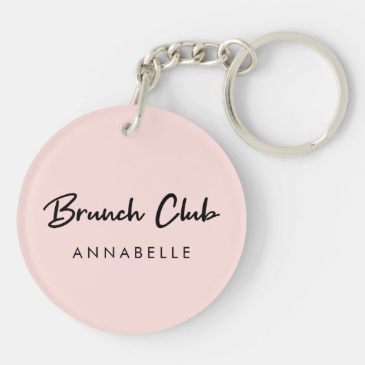 Brunch Club | Roze naam Modern handgeschreven scri Sleutelhanger (Achterkant)