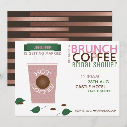 BRUNCH COFFEE Bridal Shower Invitation roze Green Kaart (Voorkant / Achterkant)
