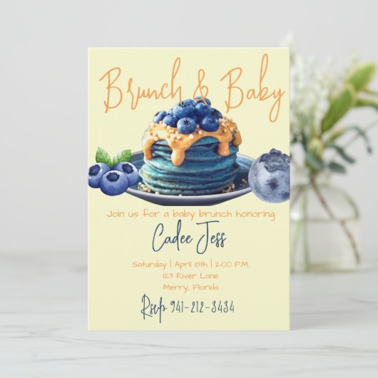 Brunch en baby bosbessen baby shower kaart (Staand voorkant)