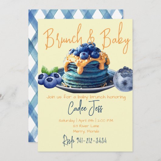 Brunch en baby bosbessen baby shower kaart (Voorkant / Achterkant)