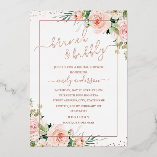 Brunch en braaf ROOS GOLD Vrijgezellenfeest Folie Uitnodiging (Voorkant)