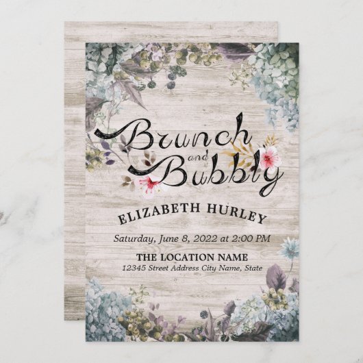 Brunch en brabbel Vrijgezellenfeest Floral & Rusti Kaart (Voorkant / Achterkant)