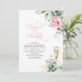 Brunch en breekbaar roze Vrijgezellenfeest Kaart (Staand voorkant)