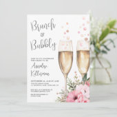 Brunch En Bruisend Bloemachtig Bruidsfeest Kaart (Staand voorkant)