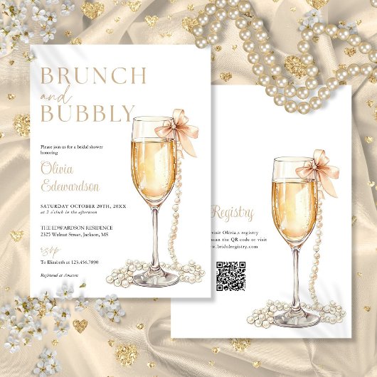 Brunch En Bruisend Champagne QR Code Bruiloftsborr Kaart