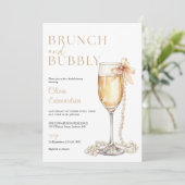 Brunch En Bruisend Champagne QR Code Bruiloftsfees Kaart (Staand voorkant)