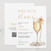 Brunch En Bruisend Champagne QR Code Bruiloftsfees Kaart (Voorkant / Achterkant)