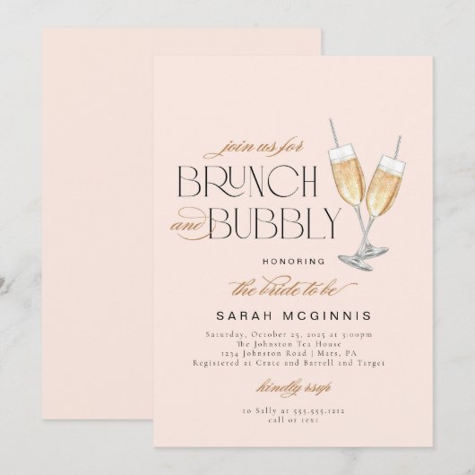 Brunch en Bruisend Prosecco Champagne Bruiloft Uit Kaart (Voorkant / Achterkant)