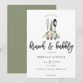 Brunch en bruisend roze floral vrijgezellenfeest kaart (Voorkant / Achterkant)