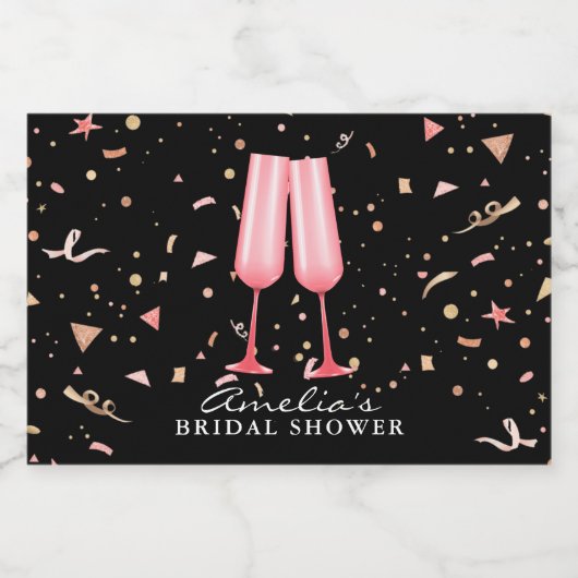 Brunch en Bruisende Bruiloft Bruidsshower Zwarte M Sparkling Wijnetiket (Enkel label)