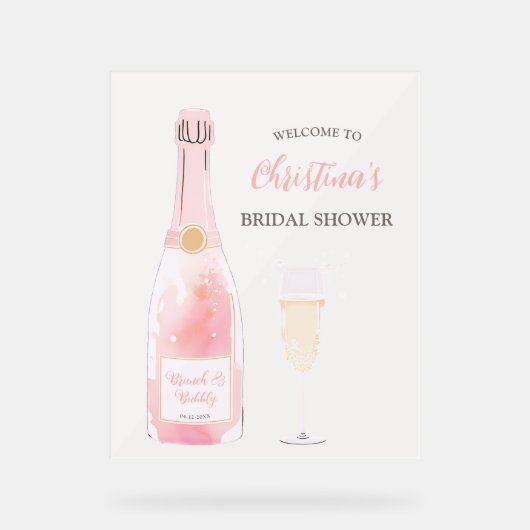 Brunch en Bruisende Champagne Bruidsborrel Welkom  Acryl Bord (Voorkant)