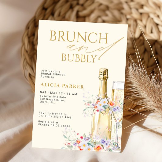 Brunch en bruisende champagnefles bruidsdouche kaart