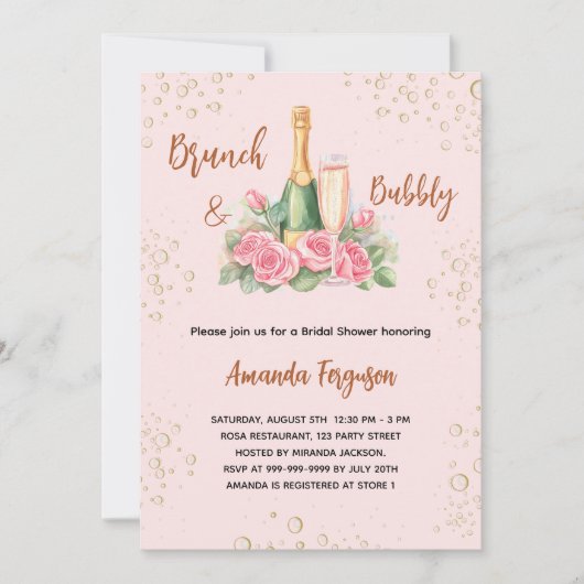 Brunch en bruisende roze bloemen Vrijgezellenfeest Kaart (Voorkant)