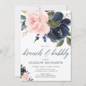 Brunch en Bubbel blush roze en marineblauw Kaart (Voorkant)