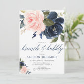 Brunch en Bubbel blush roze en marineblauw Kaart (Staand voorkant)