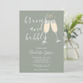 Brunch En Bubbel QR Code Saliegroen Bruiloftsborre Kaart (Staand voorkant)