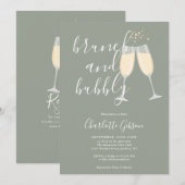 Brunch En Bubbel QR Code Saliegroen Bruiloftsborre Kaart (Voorkant / Achterkant)