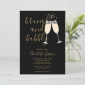 Brunch En Bubbel QR Code Zwart Goud Bruidsfeest Kaart (Staand voorkant)
