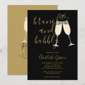Brunch En Bubbel QR Code Zwart Goud Bruidsfeest Kaart (Voorkant / Achterkant)