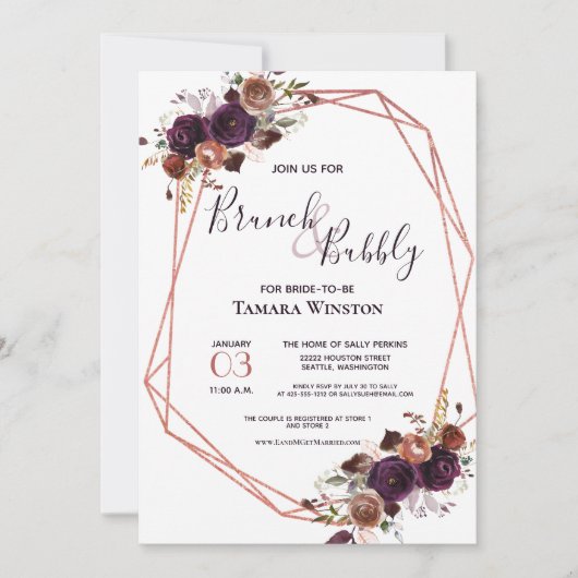 Brunch en bubbelbaar Roos Gold Paarse geometrische Kaart (Voorkant)