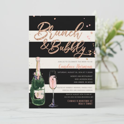 Brunch en bubbelbaar Vrijgezellenfeest met zwarte  Kaart (Staand voorkant)