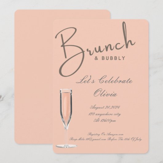 BRUNCH EN BUBBELENDE BRUIDSFEest UITNODIGING (Voorkant / Achterkant)