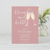 Brunch En Bubbelende QR Code Stof Roze Bruidsfeest Kaart (Staand voorkant)