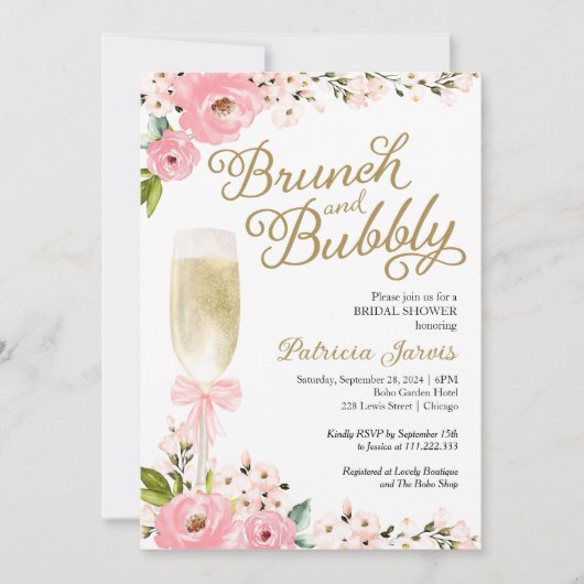 Brunch en bubbelig Vrijgezellenfeest Goud Roze Blo Kaart (Voorkant)