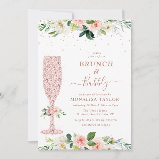 brunch en bubbelig vrijgezellenfeest met blozen fl kaart (Voorkant)