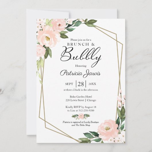 Brunch en bubbelig Vrijgezellenfeest roze bloesem Kaart (Voorkant)