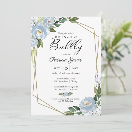 Brunch en bubbelig Vrijgezellenfeest Stoffig Blauw Kaart (Staand voorkant)