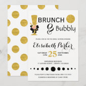 Brunch en bubbelig wit zwart goud vrijgezellenfees kaart (Voorkant / Achterkant)
