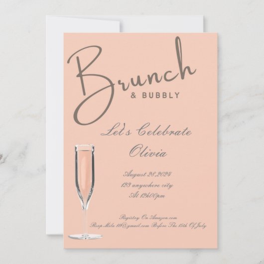 BRUNCH EN BUBBELIGE BRUIDSDUIK UITNODIGING (Voorkant)