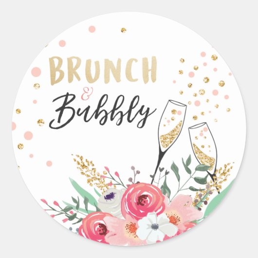Brunch en bubbelige Vrijgezellenfeest roze Ronde Sticker (Voorkant)