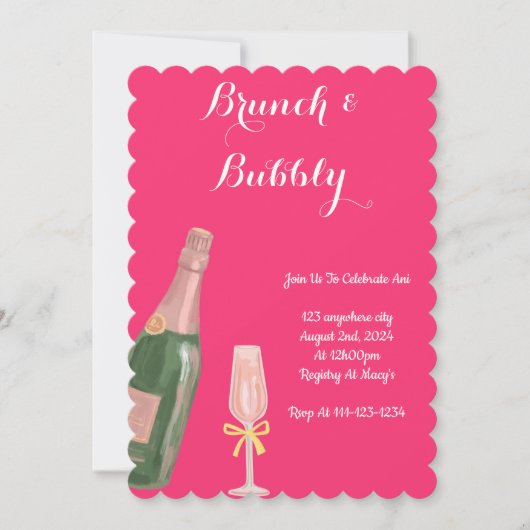 BRUNCH EN BUBBELROZE BRUIDSDOUCHE UITNODIGING (Voorkant)