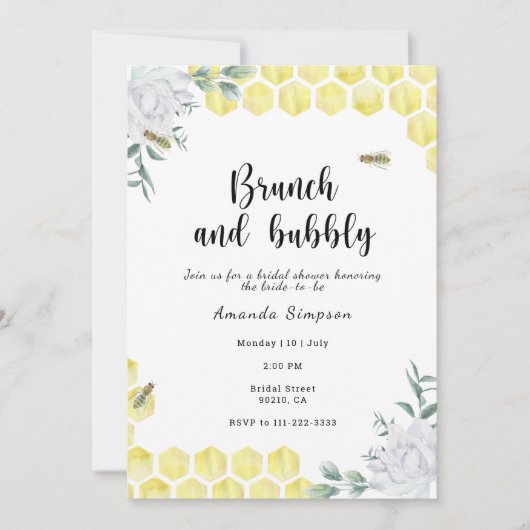 Brunch en bubbels - Bij-thema bruidsdouche Kaart (Voorkant)