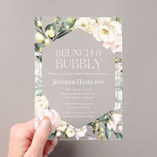 Brunch en bubbels | Boho Floral Vrijgezellenfeest Acryl Uitnodigingen (Insitu (Draagbaar))