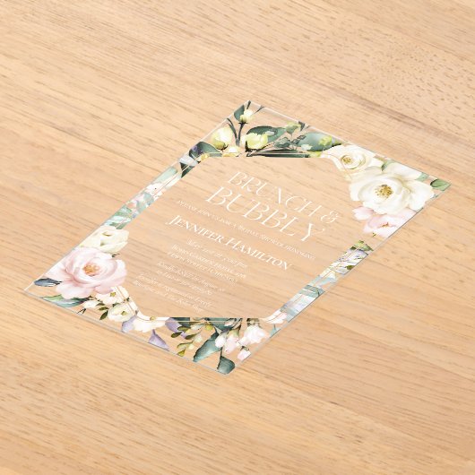 Brunch en bubbels | Boho Floral Vrijgezellenfeest Acryl Uitnodigingen (Laagn)