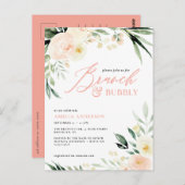 Brunch en bubbels Bruids douche perzik waterverf Briefkaart (Voorkant / Achterkant)