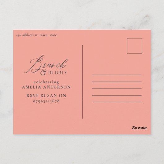 Brunch en bubbels Bruids douche perzik waterverf Briefkaart (Achterkant)