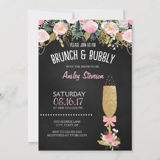 Brunch en bubbels bruids douche uitnodiging glitte (Voorkant)