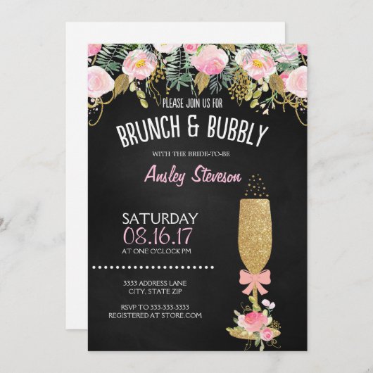 Brunch en bubbels bruids douche uitnodiging glitte (Voorkant / Achterkant)